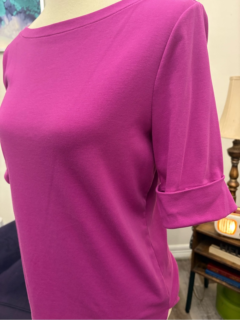 Lauren Ralph Lauren Fuchsia Boatneck Elbow-Sleeve Top - Picture 2 of 7
